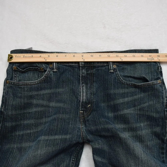 Levis 514 Mens Jeans Sz 36 x 30 Straight Dark Wash Denim Distressed 5 Pocket - Picture 14 of 16